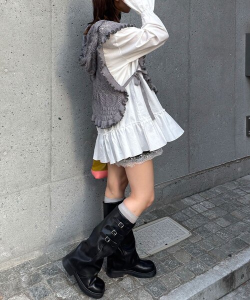 CIAOPANIC(チャオパニック)の「フード付きフリルメローニットベスト(ベスト・レディース・グレー/ホワイト・ONE SIZE)」の17枚目の写真