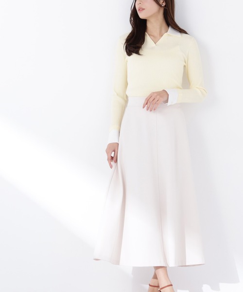 NATURAL BEAUTY BASIC（ナチュラルビューティーベーシック）の「◇ストレッチカルゼシリーズ フレアスカート（スカート・レディース・ブラック/オフホワイト/ベージュ・MEDIUM/P/S）」の2枚目の写真