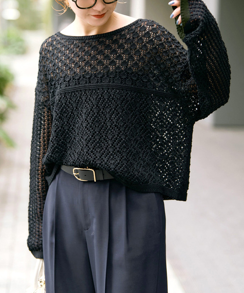 Spick & Span スピックアンドスパン　透かし編みボートネックニット WEB限定 / 追加2》透かし編みボートネックニット（ニット/セーター