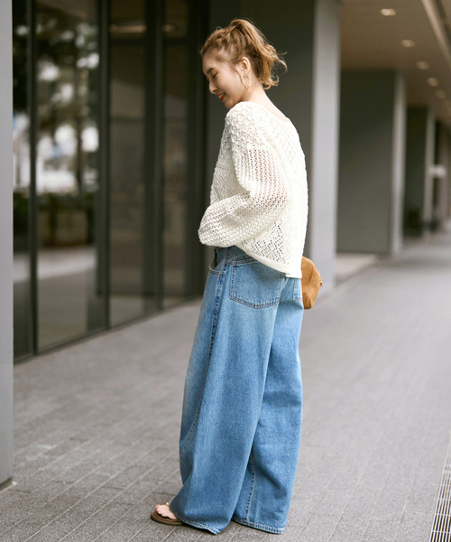 Spick & Span(スピックアンドスパン)の「《WEB限定 / 追加2》透かし編みボートネックニット(ニット/セーター・レディース・ブラック/ホワイト・FREE)」の16枚目の写真
