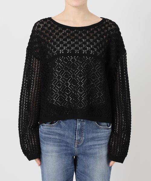 Spick & Span(スピックアンドスパン)の「《WEB限定 / 追加2》透かし編みボートネックニット(ニット/セーター・レディース・ブラック/ホワイト・FREE)」の18枚目の写真