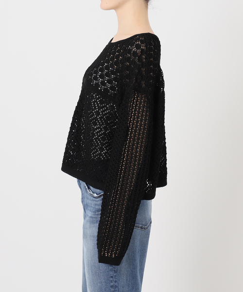 Spick & Span(スピックアンドスパン)の「《WEB限定 / 追加2》透かし編みボートネックニット(ニット/セーター・レディース・ブラック/ホワイト・FREE)」の19枚目の写真