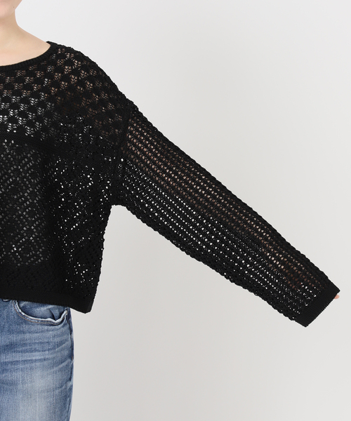 Spick & Span(スピックアンドスパン)の「《WEB限定 / 追加2》透かし編みボートネックニット(ニット/セーター・レディース・ブラック/ホワイト・FREE)」の22枚目の写真