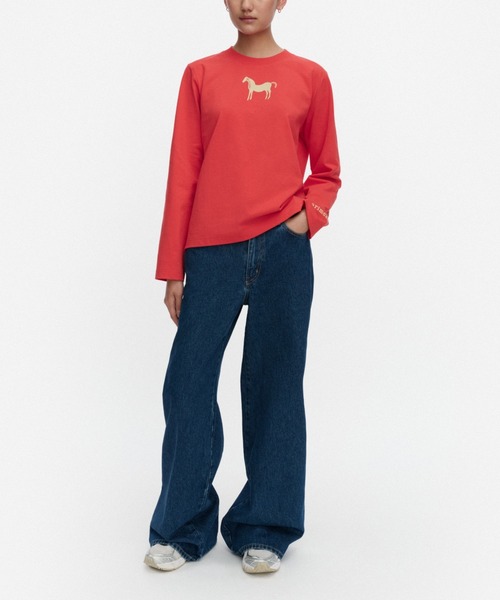 マリメッコ☆マリロゴ Tシャツ 赤♪ marimekko｜マリメッコのTシャツ/カットソー（レッド/赤色系）通販