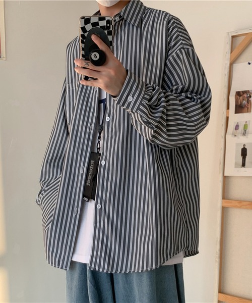DOUBLE STEAL（ダブルスティール）の「DSオーバーサイズ ストライプ長袖シャツ（シャツ/ブラウス・メンズ・ブラック/ブルー/ホワイト・MEDIUM/X-LARGE/LARGE）」の6枚目の写真