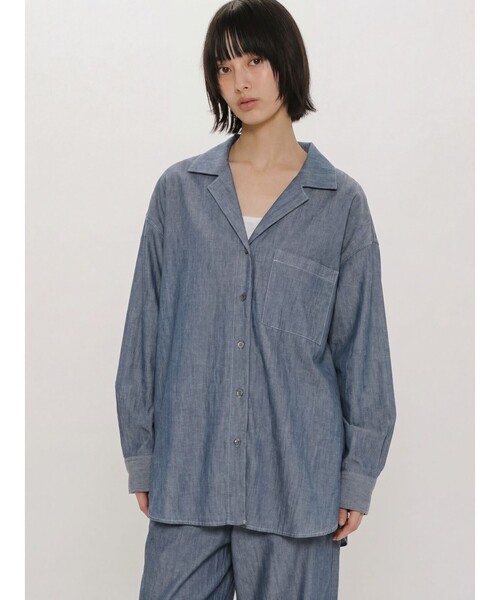 MIDIUMISOLID(ミディウミソリッド)の「MIDIUMISOLID for Ladies シアーデニムオープンカラーシャツ(BLEACH)(シャツ/ブラウス・レディース・ライトブルー・FREE)」の1枚目の写真