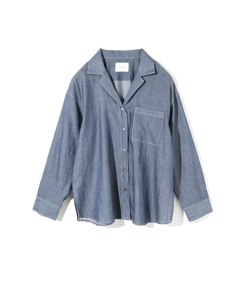 MIDIUMISOLID(ミディウミソリッド)の「MIDIUMISOLID for Ladies シアーデニムオープンカラーシャツ(BLEACH)(シャツ/ブラウス・レディース・ライトブルー・FREE)」の2枚目の写真