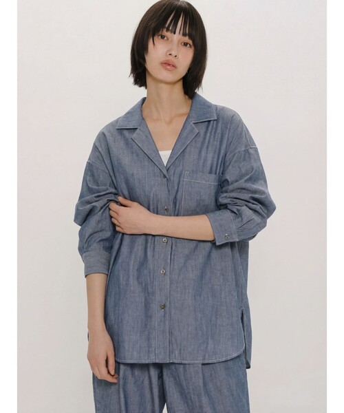 MIDIUMISOLID(ミディウミソリッド)の「MIDIUMISOLID for Ladies シアーデニムオープンカラーシャツ(BLEACH)(シャツ/ブラウス・レディース・ライトブルー・FREE)」の6枚目の写真