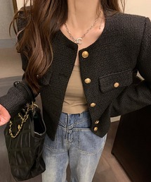 WESTSEA（ウエストシー）の「ショート丈 ノーカラージャケット ツイード風（ノーカラージャケット）」