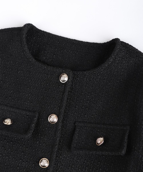 WESTSEA(ウエストシー)の「ショート丈 ノーカラージャケット ツイード風(ノーカラージャケット・レディース・ブラック・M/L)」の15枚目の写真