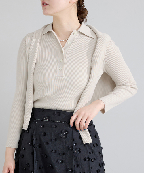 IENA（イエナ）の「ECO SPLASH 襟付きリブプルオーバー（ニット/セーター・レディース・ブラウン/アイボリー・FREE）」の2枚目の写真