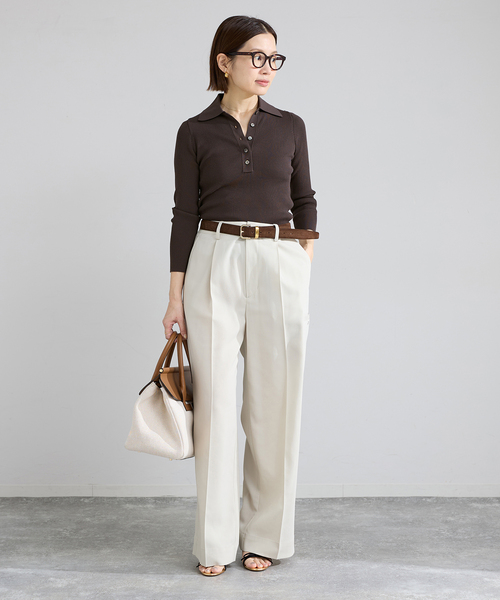 IENA（イエナ）の「ECO SPLASH 襟付きリブプルオーバー（ニット/セーター・レディース・ブラウン/アイボリー・FREE）」の4枚目の写真