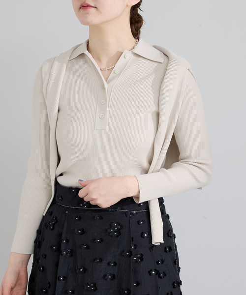 IENA（イエナ）の「ECO SPLASH 襟付きリブプルオーバー（ニット/セーター・レディース・ブラウン/アイボリー・FREE）」の5枚目の写真