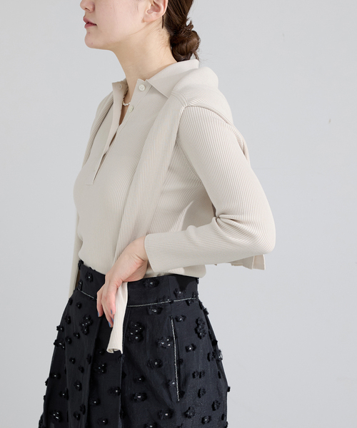 IENA（イエナ）の「ECO SPLASH 襟付きリブプルオーバー（ニット/セーター・レディース・ブラウン/アイボリー・FREE）」の7枚目の写真