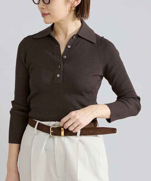 IENA（イエナ）の「ECO SPLASH 襟付きリブプルオーバー（ニット/セーター・レディース・ブラウン/アイボリー・FREE）」の14枚目の写真