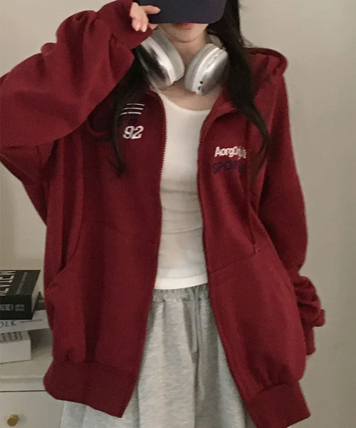 VIVID LADY(ビビッドレディー)の「ダブルジップ ナンバリングプリント スウェットパーカー(パーカー・レディース・ブラウン/ネイビー/グレー/ワイン/ブラック・FREE)」の21枚目の写真