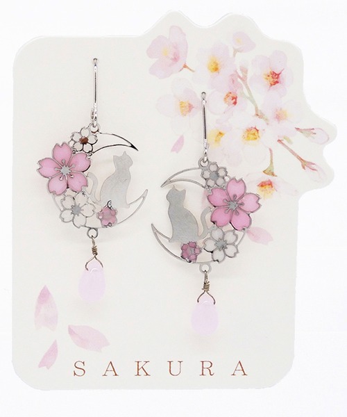 gargle(ガーグル)の「gargle ガーグル:SAKURAシリーズ ネコと夜桜 さくら サクラ 猫 ねこ ピアス(ピアス(両耳用)・レディース・シルバー/ゴールド・FREE)」の3枚目の写真