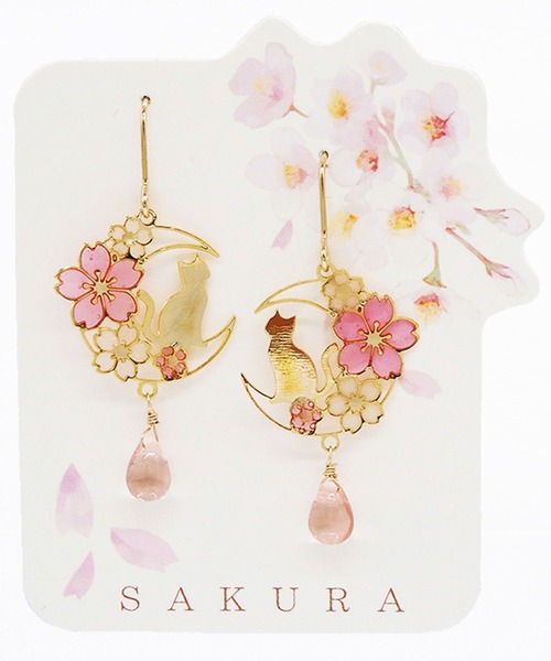 gargle(ガーグル)の「gargle ガーグル:SAKURAシリーズ ネコと夜桜 さくら サクラ 猫 ねこ ピアス(ピアス(両耳用)・レディース・シルバー/ゴールド・FREE)」の5枚目の写真