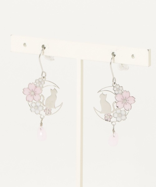 gargle(ガーグル)の「gargle ガーグル:SAKURAシリーズ ネコと夜桜 さくら サクラ 猫 ねこ ピアス(ピアス(両耳用)・レディース・シルバー/ゴールド・FREE)」の8枚目の写真