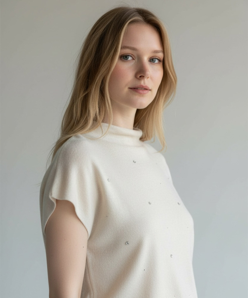 BORN SLIPPY(ボーンスリッピー)の「Soft Crystal Drift Mock Neck Knit (Ivory)(ベスト・レディース・その他・FREE)」の1枚目の写真