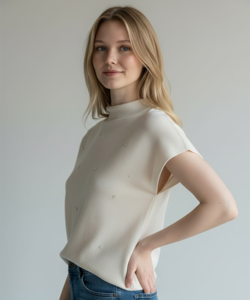 BORN SLIPPY(ボーンスリッピー)の「Soft Crystal Drift Mock Neck Knit (Ivory)(ベスト・レディース・その他・FREE)」の2枚目の写真