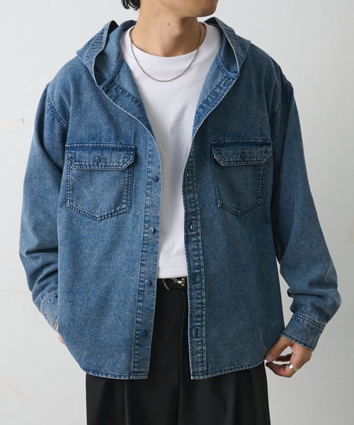 COLONY 2139（コロニートゥーワンスリーナイン）の「デニムフードシャツ（シャツ/ブラウス・メンズ・ブラック/サックスブルー・MEDIUM/LARGE）」の14枚目の写真