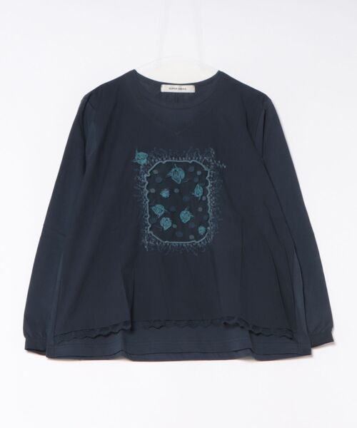 SUPER HAKKA(スーパーハッカ)の「60ローンウィンドウローズ刺繍+天竺カットソー(Tシャツ/カットソー・レディース・オフホワイト/ネイビー/レッド・FREE)」の1枚目の写真