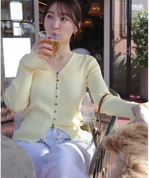 KOBE LETTUCE（コウベレタス）の「[ Yuumiさんコラボ ]UVカットリブニットカーディガン（カーディガン/ボレロ・レディース・ブラック/オフホワイト/レッド/ネイビー/ピンク/イエロー/グレイッシュベージュ・M）」の12枚目の写真