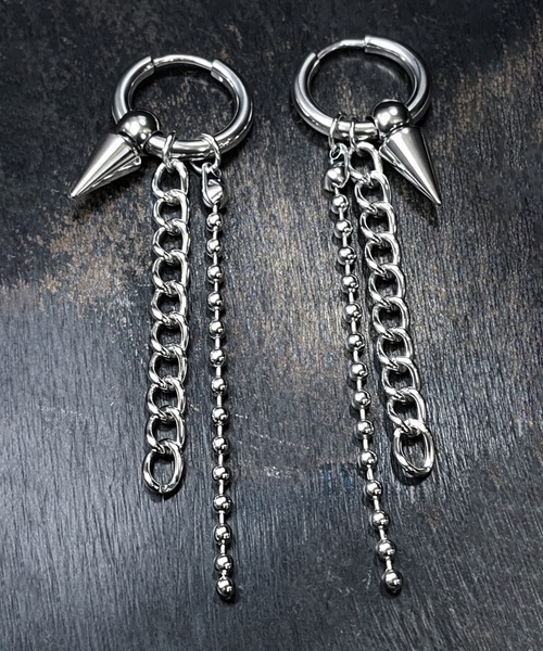 CALIFORNIA OUTFITTERS（カリフォルニア アウトフィッターズ）の「2D39 スパイク ドロップ チェーン フープ ピアス（ピアス（両耳用）・メンズ・シルバー/シルバー系・ONESIZE）」の5枚目の写真
