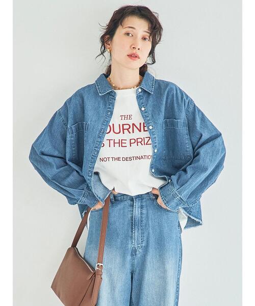 Samansa Mos2（サマンサ モスモス）の「デニムショート丈シャツ（シャツ/ブラウス・レディース・チャコールグレー/ブルー/サックスブルー・F）」の3枚目の写真