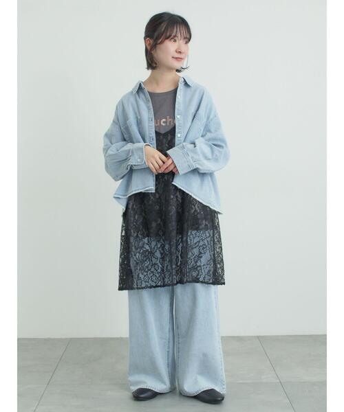 Samansa Mos2（サマンサ モスモス）の「デニムショート丈シャツ（シャツ/ブラウス・レディース・チャコールグレー/ブルー/サックスブルー・F）」の6枚目の写真