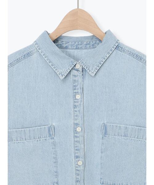 Samansa Mos2（サマンサ モスモス）の「デニムショート丈シャツ（シャツ/ブラウス・レディース・チャコールグレー/ブルー/サックスブルー・F）」の22枚目の写真