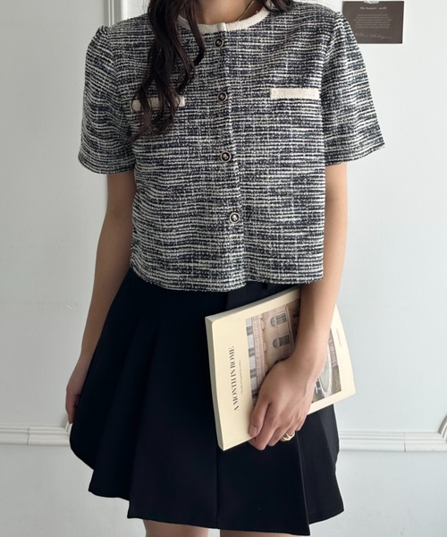 CLEA(クレア)の「配色ラメツイード半袖ジャケット(Tシャツ/カットソー・レディース・アイボリー/ブラック/ライトブルー/ホワイト・FREE)」の19枚目の写真