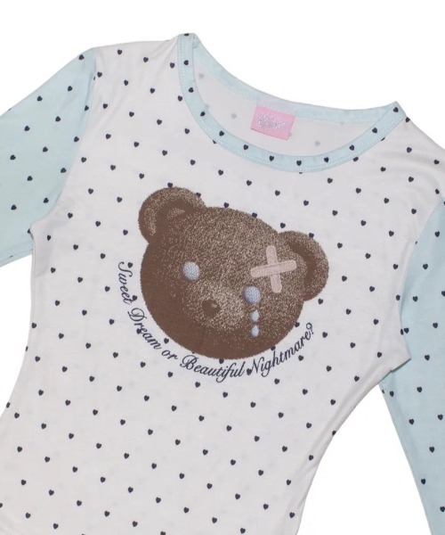 Unopened gift（アンオープンドギフト）の「【Unopened gift】crying bear tshirt / 【アンオープンドギフト】クライングベアードットフィット長袖Tシャツ（Tシャツ/カットソー・レディース・ホワイト×ブルー・ONE SIZE）」の8枚目の写真