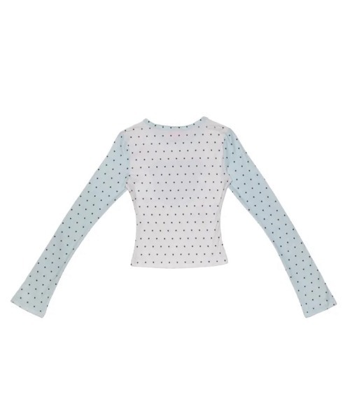 Unopened gift（アンオープンドギフト）の「【Unopened gift】crying bear tshirt / 【アンオープンドギフト】クライングベアードットフィット長袖Tシャツ（Tシャツ/カットソー・レディース・ホワイト×ブルー・ONE SIZE）」の7枚目の写真