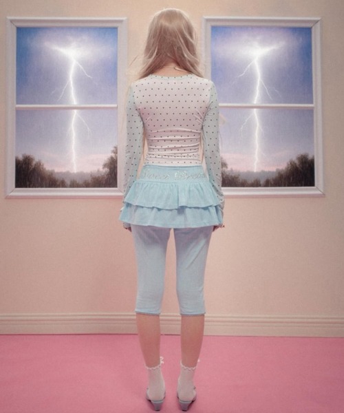 Unopened gift（アンオープンドギフト）の「【Unopened gift】crying bear tshirt / 【アンオープンドギフト】クライングベアードットフィット長袖Tシャツ（Tシャツ/カットソー・レディース・ホワイト×ブルー・ONE SIZE）」の5枚目の写真