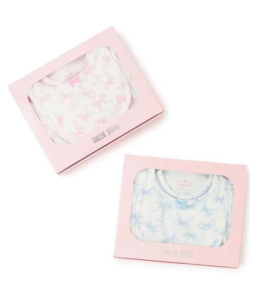 みぃ様4点おまとめ♡新品♡mezzo piano♡りぼんスタイ♡ BOX付】リボン柄半袖2wayオール＆スタイセット（ベビーギフト）｜mezzo
