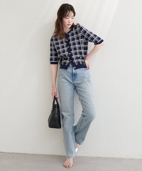 natural couture(ナチュラルクチュール)の「麻タッチチェック柄ニット(ニット/セーター・レディース・ネイビー/オフホワイト/サックスブルー/ピンク・FREE)」の10枚目の写真
