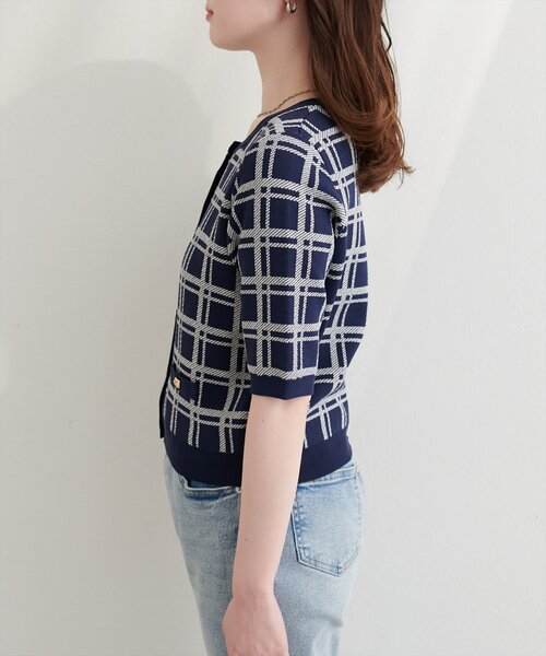 natural couture(ナチュラルクチュール)の「麻タッチチェック柄ニット(ニット/セーター・レディース・ネイビー/オフホワイト/サックスブルー/ピンク・FREE)」の12枚目の写真