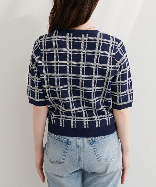 natural couture(ナチュラルクチュール)の「麻タッチチェック柄ニット(ニット/セーター・レディース・ネイビー/オフホワイト/サックスブルー/ピンク・FREE)」の13枚目の写真