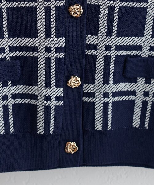 natural couture(ナチュラルクチュール)の「麻タッチチェック柄ニット(ニット/セーター・レディース・ネイビー/オフホワイト/サックスブルー/ピンク・FREE)」の18枚目の写真