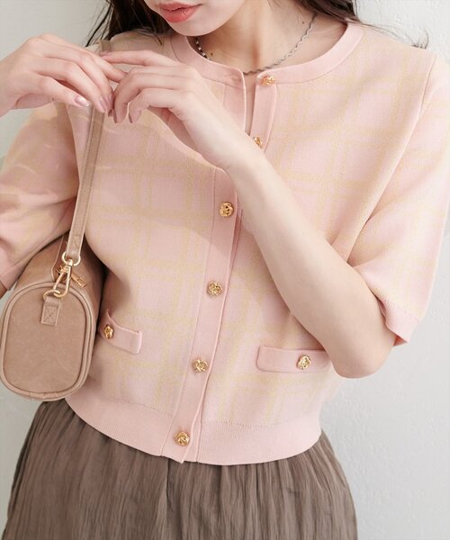natural couture(ナチュラルクチュール)の「麻タッチチェック柄ニット(ニット/セーター・レディース・ネイビー/オフホワイト/サックスブルー/ピンク・FREE)」の19枚目の写真