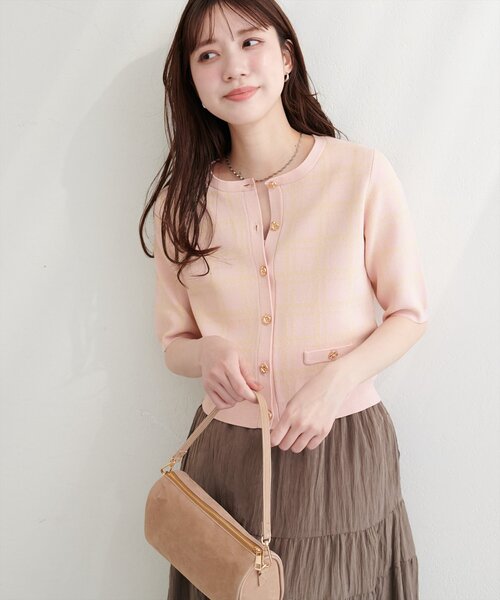 natural couture(ナチュラルクチュール)の「麻タッチチェック柄ニット(ニット/セーター・レディース・ネイビー/オフホワイト/サックスブルー/ピンク・FREE)」の21枚目の写真
