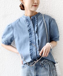 SHIPS（シップス）の「【WEB限定】〈手洗い可能〉ライト オンス フリル デニム 半袖 シャツ（シャツ/ブラウス）」