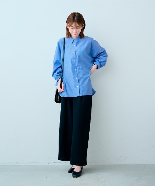 IEDIT(イディット)の「IEDIT バックギャザーが華やかなストライプシャツ〈ブルー〉(シャツ/ブラウス・レディース・ブルー・3L/LL/M/L/S)」の6枚目の写真