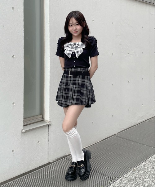 abc une face(アーベーセーアンフェイス)の「リボンレイヤードトップス(Tシャツ/カットソー・レディース・ブラック/ネイビー/ホワイト/ピンク・FREE)」の6枚目の写真