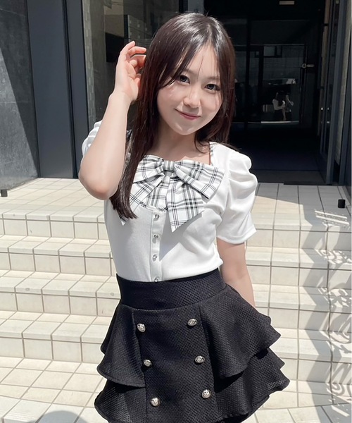 abc une face(アーベーセーアンフェイス)の「リボンレイヤードトップス(Tシャツ/カットソー・レディース・ブラック/ネイビー/ホワイト/ピンク・FREE)」の22枚目の写真