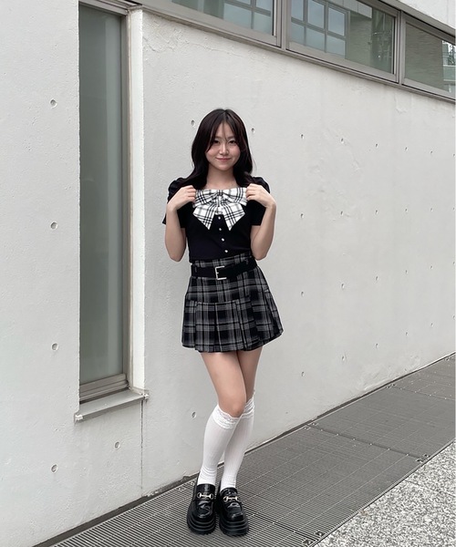abc une face(アーベーセーアンフェイス)の「リボンレイヤードトップス(Tシャツ/カットソー・レディース・ブラック/ネイビー/ホワイト/ピンク・FREE)」の8枚目の写真