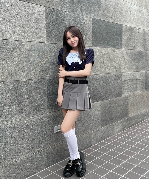 abc une face(アーベーセーアンフェイス)の「リボンレイヤードトップス(Tシャツ/カットソー・レディース・ブラック/ネイビー/ホワイト/ピンク・FREE)」の14枚目の写真
