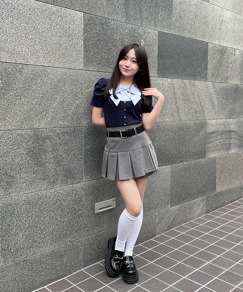 abc une face(アーベーセーアンフェイス)の「リボンレイヤードトップス(Tシャツ/カットソー・レディース・ブラック/ネイビー/ホワイト/ピンク・FREE)」の15枚目の写真